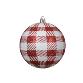 Boule de Noël incassable à carreaux blanche et rouge Ø 10 cm DECORIS