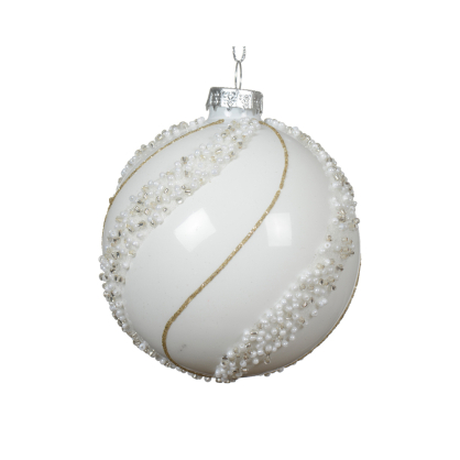 Boule de Noël en verre avec perles et paillettes blanche Ø 10 cm DECORIS