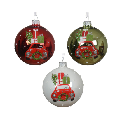 Boule de Noël en verre avec voiture Ø 8 cm DECORIS