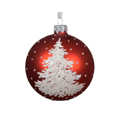 Boule de Noël en verre avec sapin enneigé rouge Noël Ø 8 cm DECORIS