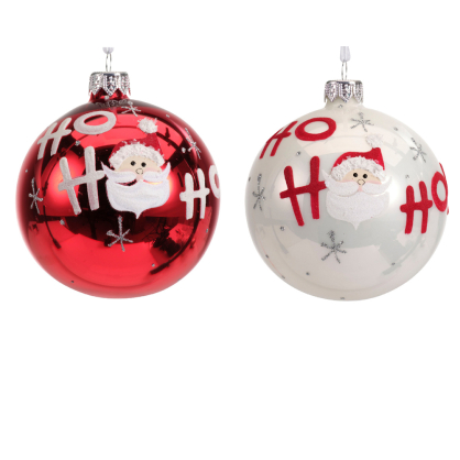 Boule de Noël en verre Ho Ho blanche et rouge Ø 8 cm DECORIS