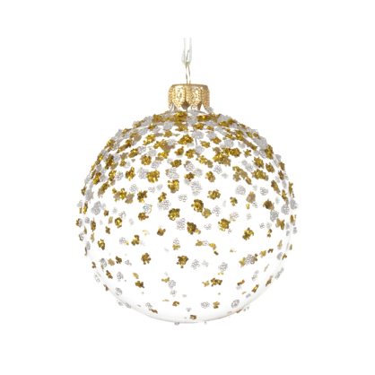 Boule de Noël en verre avec paillettes dorée et transparente Ø 8 cm DECORIS