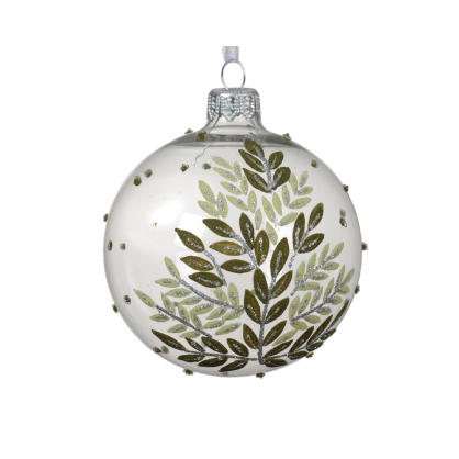 Boule de Noël en verre avec feuilles transparente Ø 8 cm DECORIS