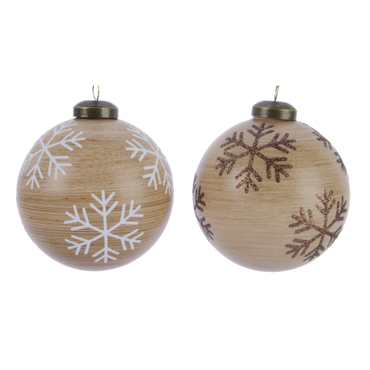 Boule de Noël en verre avec flocons bois Ø 8 cm DECORIS