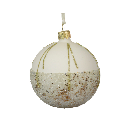 Boule de Noël en verre avec perles et paillettes blanc laine Ø 8 cm DECORIS