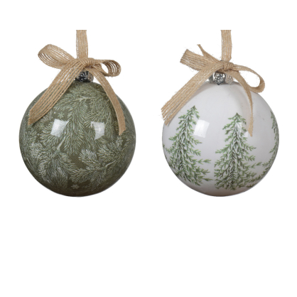 Boule de Noël en mousse avec noeud blanche et verte Ø 8 cm DECORIS