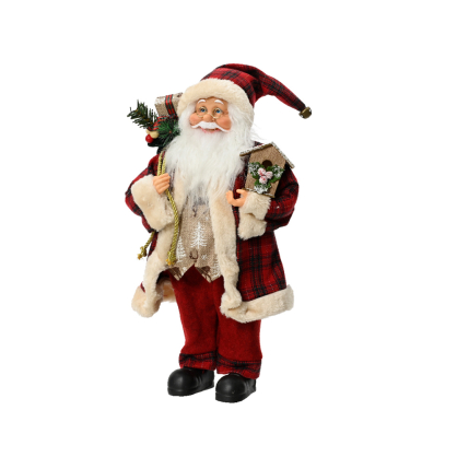 Figurine de Père Noël avec manteau rouge à motif écossais 110 cm DECORIS