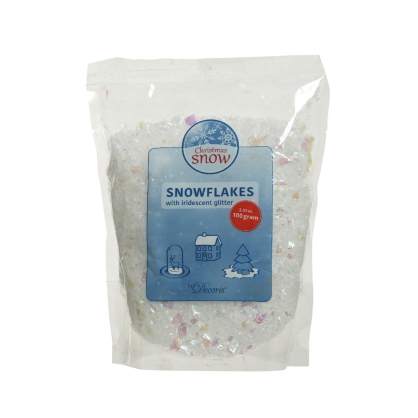 Neige fine avec flocons de neige irisés 100 g DECORIS