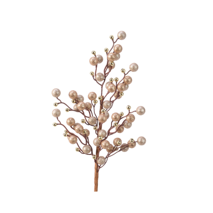 Branche avec perles et boules or clair en mousse 60 cm