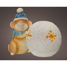 Figurine de souris avec boule de Noël LED 13 cm LUMINEO