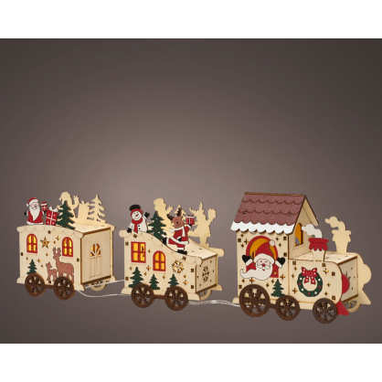 Train de Noël en bois LED blanc chaud 39,5 x 7,5 x 12,7 cm LUMINEO