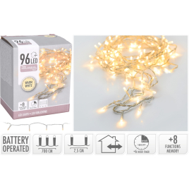 Guirlande intérieure et extérieure avec fil transparent 96 LED blanc chaud 7 m