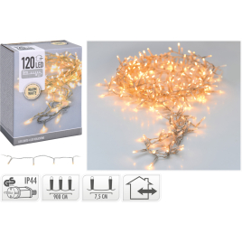 Guirlande intérieure et extérieure avec fil transparent 120 LED blanc chaud 9 m