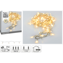 Guirlande intérieure et extérieure avec fil transparent 240 LED blanc chaud 18 m