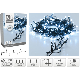 Guirlande intérieure et extérieure 8 fonctions 120 LED blanc froid 9 m