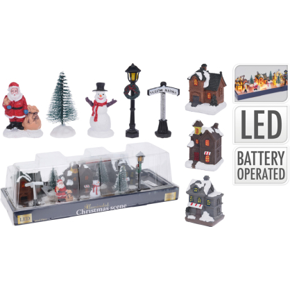 Set de maisons avec figurines LED 10 pièces