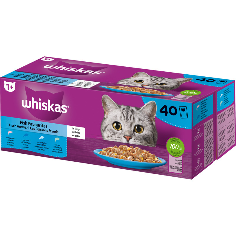 Patée pour chat 1+ Les Poissons favoris en gelée 85 g 40 pièces WHISKAS