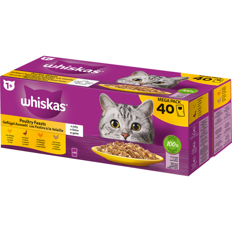 Patée pour chat 1+ Les Festins à la Volaille en gelée 85 g 40 pièces WHISKAS