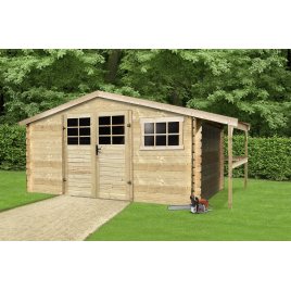 Abri de jardin en bois Traditionnel 28 mm 3,88 x 2,98 + 0,6 m SOLID