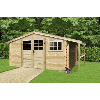 Abri de jardin en bois Traditionnel 28 mm 3,88 x 2,98 + 0,6 m SOLID