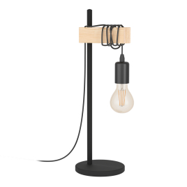 Lampe de table Townshend noire et bois E27 10 W EGLO