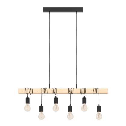 Suspension Townshend noire et bois E27 6 x 60 W EGLO