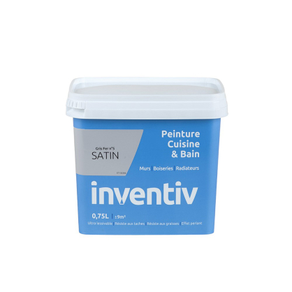 Peinture Cuisine & Bain gris fer n°5 satiné 0,75 L INVENTIV