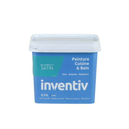 Peinture Cuisine & Bain bleu Maldives n°4 satiné 0,75 L INVENTIV