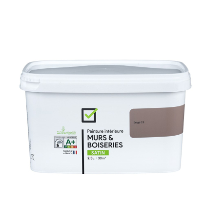 Peinture pour murs et boiseries beige C3 satiné 2,5 L INVENTIV