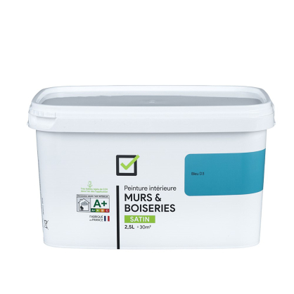 Peinture pour murs et boiseries bleu D3 satiné 2,5 L INVENTIV