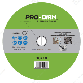 Disque diamant segmenté pour béton armé 230 x 22,23 x 12 mm PRO-DIAM