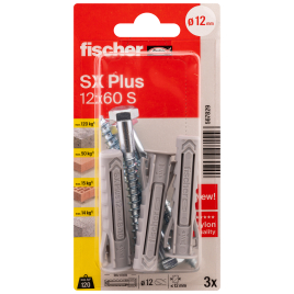 Cheville à expansion SX Plus Ø 12 x 60 mm avec vis 3 pièces FISCHER