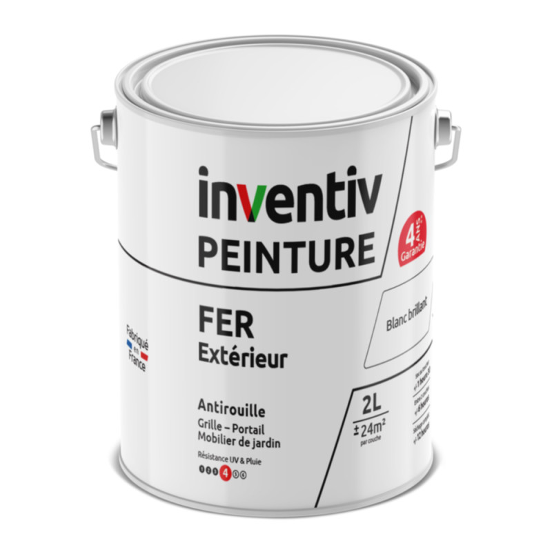 Peinture extérieure Fer 4 ans blanc brillant 2 L INVENTIV