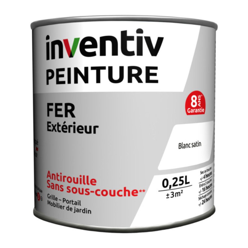 Peinture extérieure Fer 8 ans blanc satiné 0,25 L INVENTIV