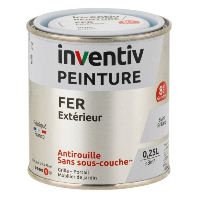 Peinture extérieure Fer 8 ans blanc brillant 0,25 L INVENTIV