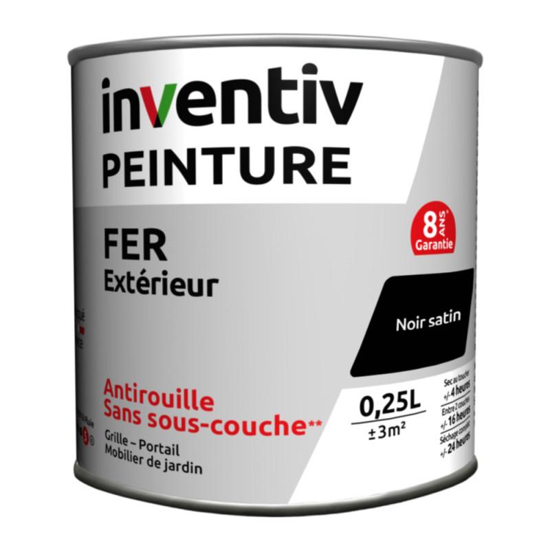 Peinture extérieure Fer 8 ans noir satiné 0,25 L INVENTIV