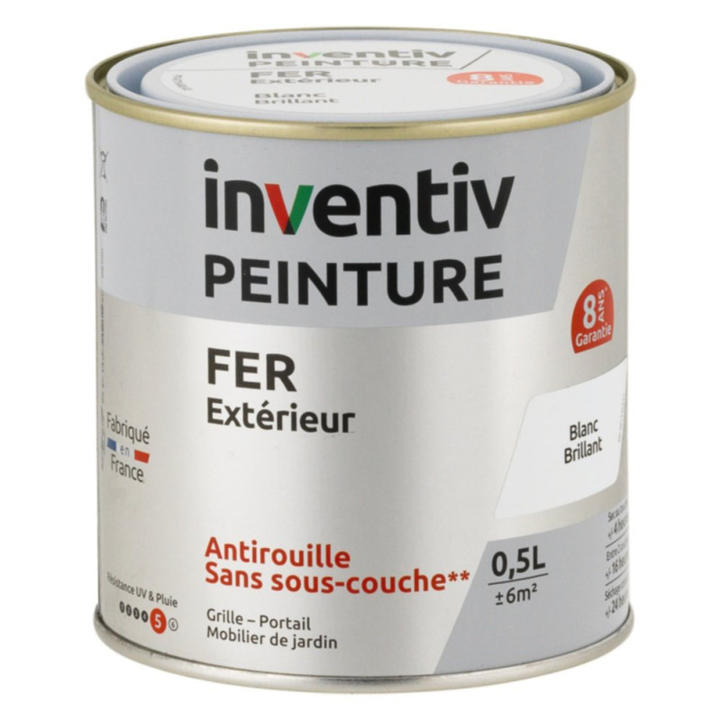 Peinture extérieure Fer 8 ans blanc brillant 0,5 L INVENTIV