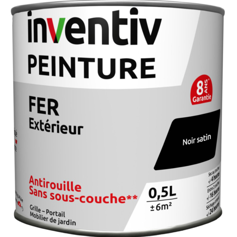 Peinture extérieure Fer 8 ans noir mat 0,5 L INVENTIV