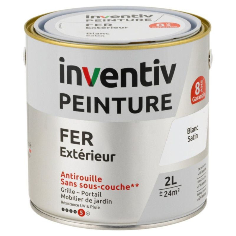 Peinture extérieure Fer 8 ans blanc satiné 2 L INVENTIV