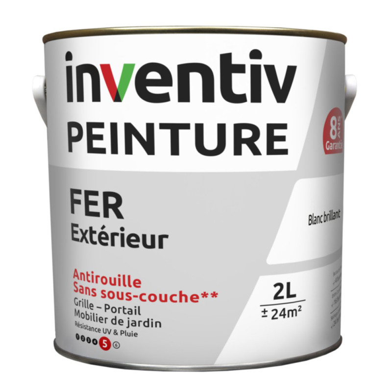 Peinture extérieure Fer 8 ans blanc brillant 2 L INVENTIV