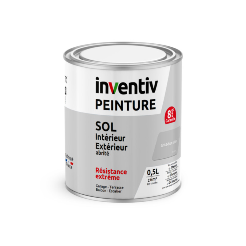 Peinture pour sol 8 ans gris béton satiné 0,5 L INVENTIV