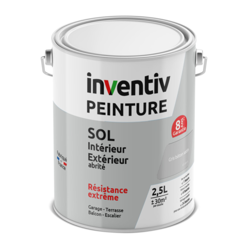 Peinture pour sol 8 ans gris béton satiné 2,5 L INVENTIV