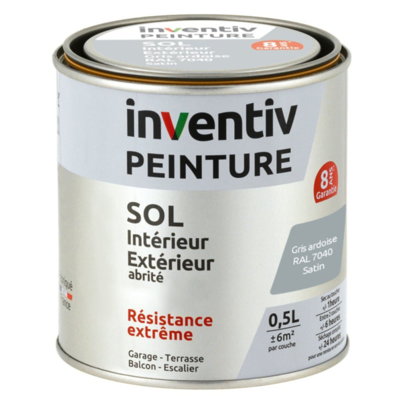 Peinture pour sol 8 ans gris ardoise satiné 0,5 L INVENTIV