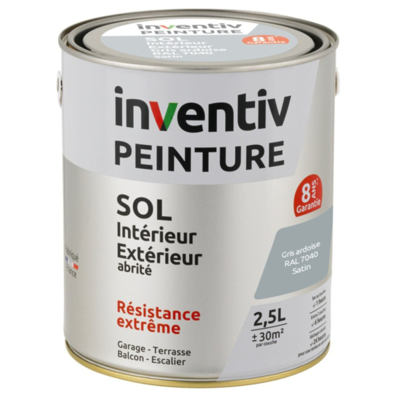 Peinture pour sol 8 ans gris ardoise satiné 2,5 L INVENTIV