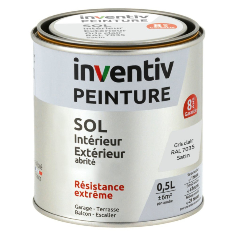 Peinture pour sol 8 ans gris clair satiné 0,5 L INVENTIV