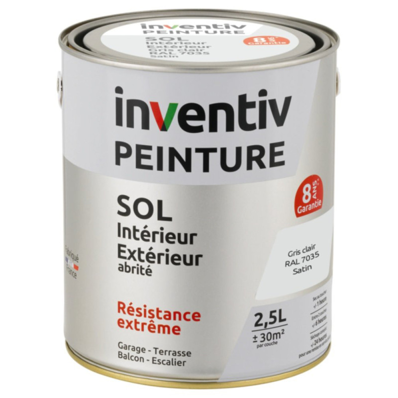 Peinture pour sol 8 ans gris clair satiné 2,5 L INVENTIV