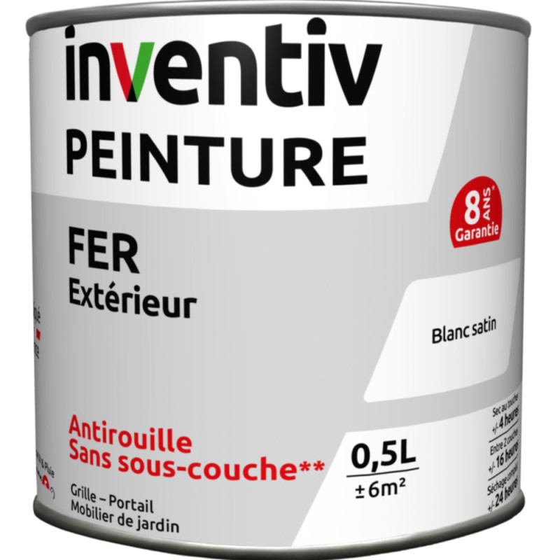 Peinture extérieure Fer 8 ans blanc satiné 0,5 L INVENTIV