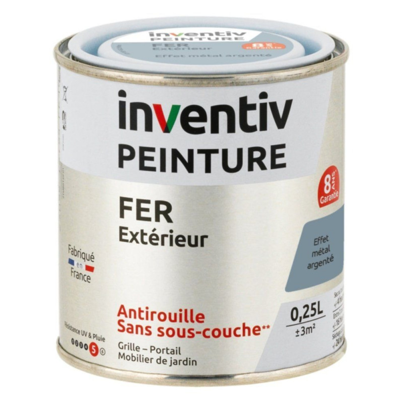 Peinture extérieure Fer 8 ans argent brillant 0,25 L INVENTIV