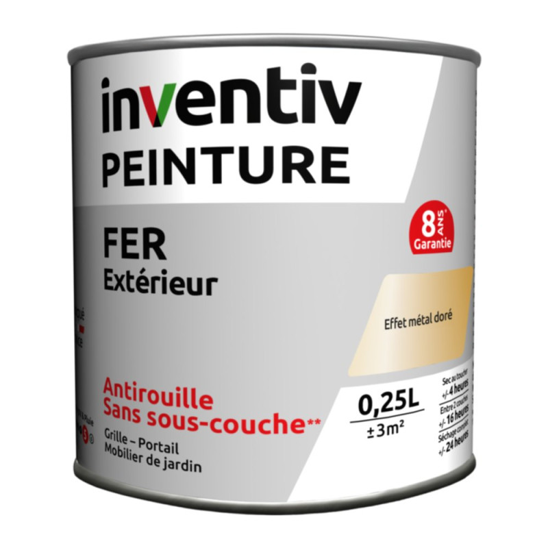 Peinture extérieure Fer 8 ans or brillant 0,25 L INVENTIV