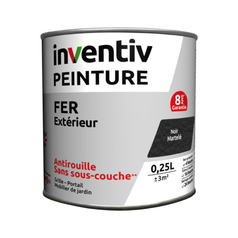 Peinture extérieure Fer 8 ans noir martelé brillant 0,25 L INVENTIV